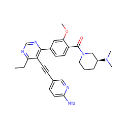 CCc1ncnc(-c2ccc(C(=O)N3CCC[C@H](N(C)C)C3)c(OC)c2)c1C#Cc1ccc(N)nc1 ZINC000148956636