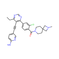 CCc1ncnc(-c2ccc(C(=O)N3CCC4(CC3)CN(C)C4)c(Cl)c2)c1C#Cc1ccc(N)nc1 ZINC000167479955