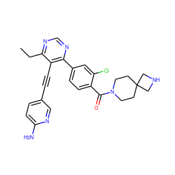 CCc1ncnc(-c2ccc(C(=O)N3CCC4(CC3)CNC4)c(Cl)c2)c1C#Cc1ccc(N)nc1 ZINC000167446594