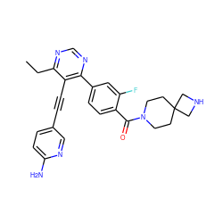 CCc1ncnc(-c2ccc(C(=O)N3CCC4(CC3)CNC4)c(F)c2)c1C#Cc1ccc(N)nc1 ZINC000167453497