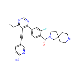 CCc1ncnc(-c2ccc(C(=O)N3CCC4(CCNCC4)C3)c(F)c2)c1C#Cc1ccc(N)nc1 ZINC000167475058