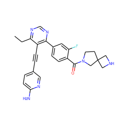 CCc1ncnc(-c2ccc(C(=O)N3CCC4(CNC4)C3)c(F)c2)c1C#Cc1ccc(N)nc1 ZINC000167472126