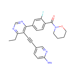 CCc1ncnc(-c2ccc(C(=O)N3CCCCO3)c(F)c2)c1C#Cc1ccc(N)nc1 ZINC000148750736