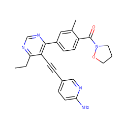 CCc1ncnc(-c2ccc(C(=O)N3CCCO3)c(C)c2)c1C#Cc1ccc(N)nc1 ZINC000167391351