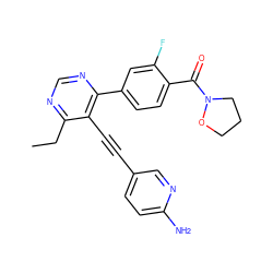 CCc1ncnc(-c2ccc(C(=O)N3CCCO3)c(F)c2)c1C#Cc1ccc(N)nc1 ZINC000148750001