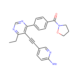 CCc1ncnc(-c2ccc(C(=O)N3CCCO3)cc2)c1C#Cc1ccc(N)nc1 ZINC000148276842