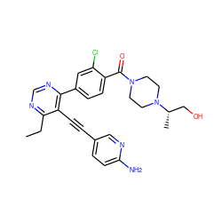 CCc1ncnc(-c2ccc(C(=O)N3CCN([C@@H](C)CO)CC3)c(Cl)c2)c1C#Cc1ccc(N)nc1 ZINC000148987974