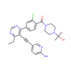 CCc1ncnc(-c2ccc(C(=O)N3CCN(C(C)(C)O)CC3)c(Cl)c2)c1C#Cc1ccc(N)nc1 ZINC000167343529