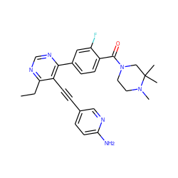 CCc1ncnc(-c2ccc(C(=O)N3CCN(C)C(C)(C)C3)c(F)c2)c1C#Cc1ccc(N)nc1 ZINC000148810731