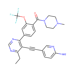 CCc1ncnc(-c2ccc(C(=O)N3CCN(C)CC3)c(OC(F)(F)F)c2)c1C#Cc1ccc(N)nc1 ZINC000148628995