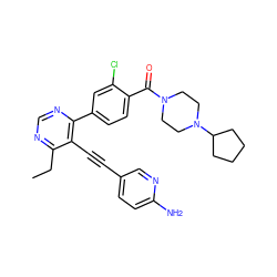 CCc1ncnc(-c2ccc(C(=O)N3CCN(C4CCCC4)CC3)c(Cl)c2)c1C#Cc1ccc(N)nc1 ZINC000148345000