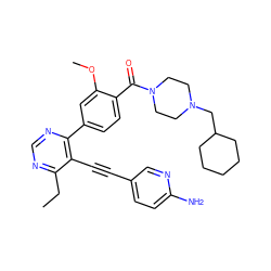 CCc1ncnc(-c2ccc(C(=O)N3CCN(CC4CCCCC4)CC3)c(OC)c2)c1C#Cc1ccc(N)nc1 ZINC000148648728