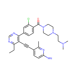 CCc1ncnc(-c2ccc(C(=O)N3CCN(CCN(C)C)CC3)c(Cl)c2)c1C#Cc1ccc(N)nc1C ZINC000167298621