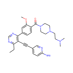 CCc1ncnc(-c2ccc(C(=O)N3CCN(CCN(C)C)CC3)c(OC)c2)c1C#Cc1ccc(N)nc1 ZINC000148750950