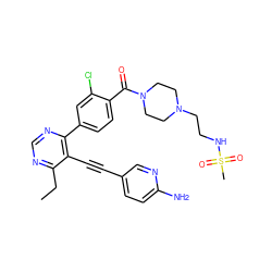 CCc1ncnc(-c2ccc(C(=O)N3CCN(CCNS(C)(=O)=O)CC3)c(Cl)c2)c1C#Cc1ccc(N)nc1 ZINC000167448683