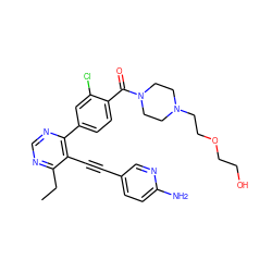 CCc1ncnc(-c2ccc(C(=O)N3CCN(CCOCCO)CC3)c(Cl)c2)c1C#Cc1ccc(N)nc1 ZINC000167468626