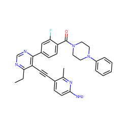 CCc1ncnc(-c2ccc(C(=O)N3CCN(c4ccccc4)CC3)c(F)c2)c1C#Cc1ccc(N)nc1C ZINC000148553411