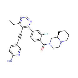 CCc1ncnc(-c2ccc(C(=O)N3CCN4CCCC[C@@H]4C3)c(F)c2)c1C#Cc1ccc(N)nc1 ZINC000148515204