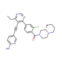 CCc1ncnc(-c2ccc(C(=O)N3CCN4CCCC[C@H]4C3)c(Cl)c2)c1C#Cc1ccc(N)nc1 ZINC000148891918