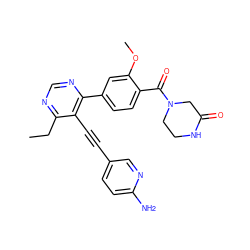 CCc1ncnc(-c2ccc(C(=O)N3CCNC(=O)C3)c(OC)c2)c1C#Cc1ccc(N)nc1 ZINC000148506441