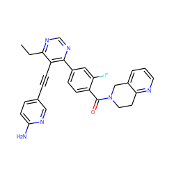 CCc1ncnc(-c2ccc(C(=O)N3CCc4ncccc4C3)c(F)c2)c1C#Cc1ccc(N)nc1 ZINC000148619953