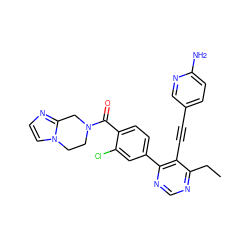 CCc1ncnc(-c2ccc(C(=O)N3CCn4ccnc4C3)c(Cl)c2)c1C#Cc1ccc(N)nc1 ZINC000167449450