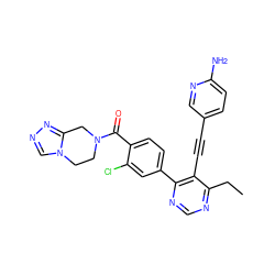 CCc1ncnc(-c2ccc(C(=O)N3CCn4cnnc4C3)c(Cl)c2)c1C#Cc1ccc(N)nc1 ZINC000167449580