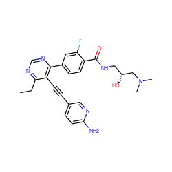 CCc1ncnc(-c2ccc(C(=O)NC[C@@H](O)CN(C)C)c(F)c2)c1C#Cc1ccc(N)nc1 ZINC000167352100