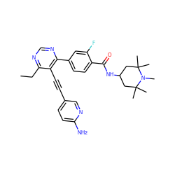 CCc1ncnc(-c2ccc(C(=O)NC3CC(C)(C)N(C)C(C)(C)C3)c(F)c2)c1C#Cc1ccc(N)nc1 ZINC000148814530