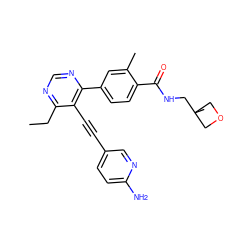 CCc1ncnc(-c2ccc(C(=O)NCC3(C)COC3)c(C)c2)c1C#Cc1ccc(N)nc1 ZINC000148298228