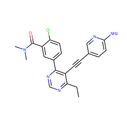 CCc1ncnc(-c2ccc(Cl)c(C(=O)N(C)C)c2)c1C#Cc1ccc(N)nc1 ZINC000148576147