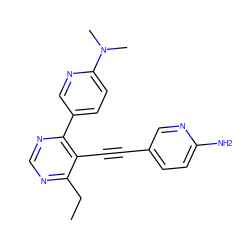 CCc1ncnc(-c2ccc(N(C)C)nc2)c1C#Cc1ccc(N)nc1 ZINC000148963630