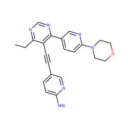 CCc1ncnc(-c2ccc(N3CCOCC3)nc2)c1C#Cc1ccc(N)nc1 ZINC000148872314