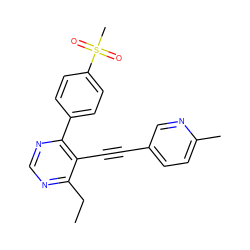 CCc1ncnc(-c2ccc(S(C)(=O)=O)cc2)c1C#Cc1ccc(C)nc1 ZINC000148504123