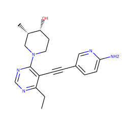 CCc1ncnc(N2CC[C@@H](O)[C@@H](C)C2)c1C#Cc1ccc(N)nc1 ZINC000149418622