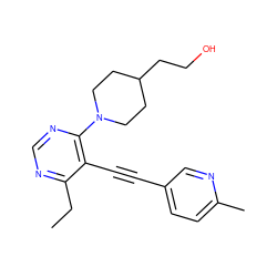 CCc1ncnc(N2CCC(CCO)CC2)c1C#Cc1ccc(C)nc1 ZINC000148887227