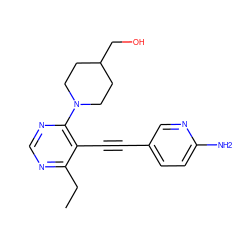 CCc1ncnc(N2CCC(CO)CC2)c1C#Cc1ccc(N)nc1 ZINC000149156811