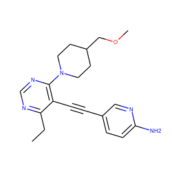 CCc1ncnc(N2CCC(COC)CC2)c1C#Cc1ccc(N)nc1 ZINC000149197998