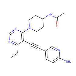 CCc1ncnc(N2CCC(NC(C)=O)CC2)c1C#Cc1ccc(N)nc1 ZINC000149294408