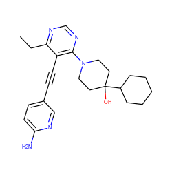 CCc1ncnc(N2CCC(O)(C3CCCCC3)CC2)c1C#Cc1ccc(N)nc1 ZINC000169699815