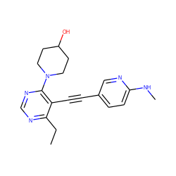 CCc1ncnc(N2CCC(O)CC2)c1C#Cc1ccc(NC)nc1 ZINC000149266638