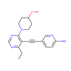 CCc1ncnc(N2CCC(OC)CC2)c1C#Cc1ccc(N)nc1 ZINC000149222357