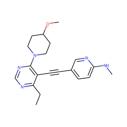 CCc1ncnc(N2CCC(OC)CC2)c1C#Cc1ccc(NC)nc1 ZINC000149344116