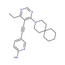 CCc1ncnc(N2CCC3(CCCCC3)CC2)c1C#Cc1ccc(N)nc1 ZINC000149305950