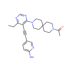 CCc1ncnc(N2CCC3(CCN(C(C)=O)CC3)CC2)c1C#Cc1ccc(N)nc1 ZINC000149260294