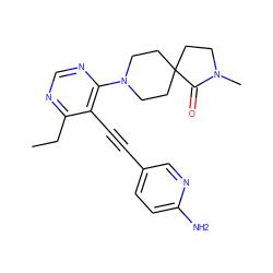 CCc1ncnc(N2CCC3(CCN(C)C3=O)CC2)c1C#Cc1ccc(N)nc1 ZINC000149292299