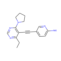 CCc1ncnc(N2CCCC2)c1C#Cc1ccc(N)nc1 ZINC000169699821