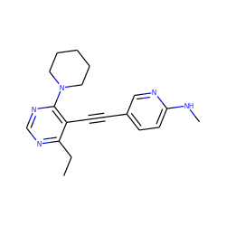 CCc1ncnc(N2CCCCC2)c1C#Cc1ccc(NC)nc1 ZINC000149304137