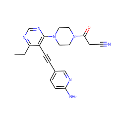 CCc1ncnc(N2CCN(C(=O)CC#N)CC2)c1C#Cc1ccc(N)nc1 ZINC000169699825