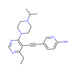 CCc1ncnc(N2CCN(C(C)C)CC2)c1C#Cc1ccc(N)nc1 ZINC000149307889